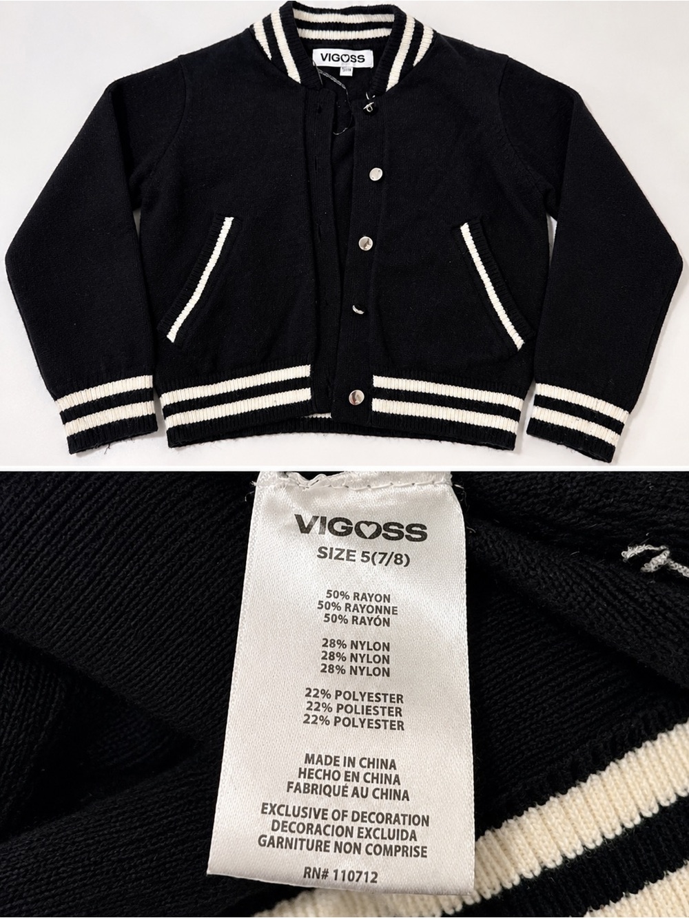 Vigoss Black Jacket with White Stripe Trim